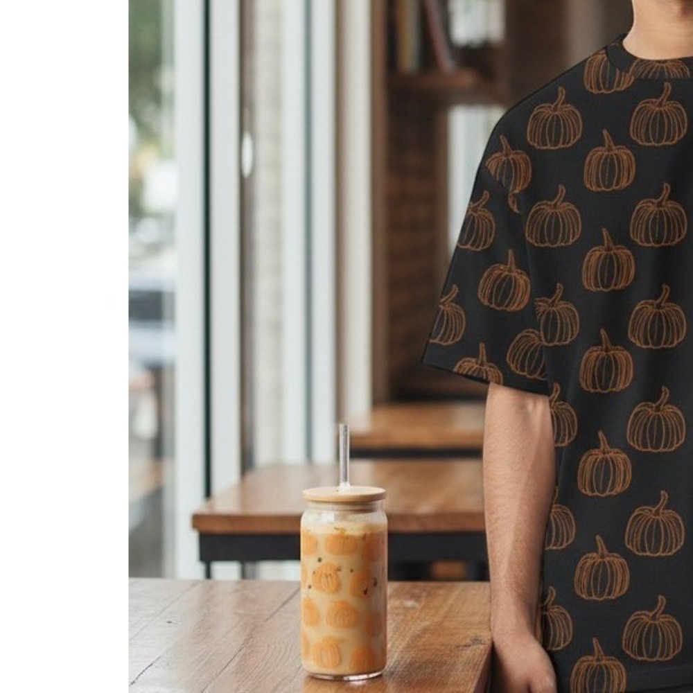 Pumpkin Glass Can Tumbler with Bamboo Lid and Glass Straw Fall Iced Coffee Cup